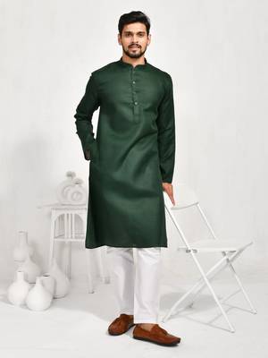 Eastern looms green khadi cotton Mens Kurta Pajamas Set 4