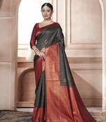 Green kanjivaram silk blend zari Weaving With Gold Zari Border And Pallu Saree With Blouse For Women