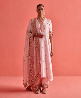 Powder pink pure silk kurti and organza dupatta 1