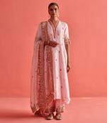 Powder pink pure silk kurti and organza dupatta