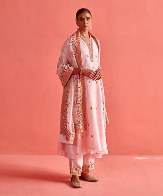 Powder pink pure silk kurti and organza dupatta 2