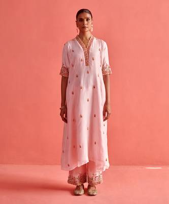 Powder pink pure silk kurti and organza dupatta 3