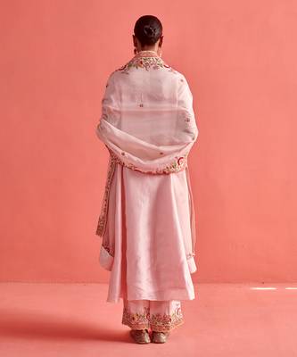 Powder pink pure silk kurti and organza dupatta 5