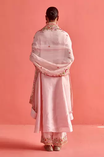 Powder pink pure silk kurti and organza dupatta