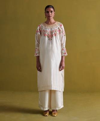 Ivory kora silk kurti with bamberg satin pallazo 1