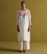 Ivory kora silk kurti with bamberg satin pallazo