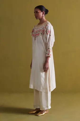 Ivory kora silk kurti with bamberg satin pallazo