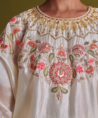 Ivory kora silk kurti with bamberg satin pallazo 4