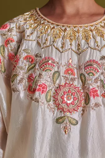 Ivory kora silk kurti with bamberg satin pallazo