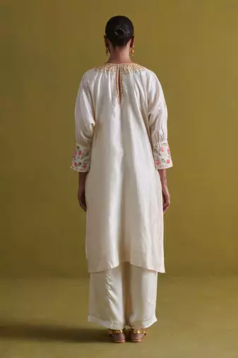 Ivory kora silk kurti with bamberg satin pallazo
