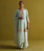 Light sage green kora silk kurti with bamberg satin pallazo and organza dupatta