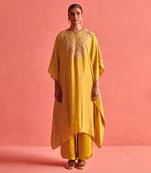 Mustard yellow pure silk kaftan and bemberge satin pant