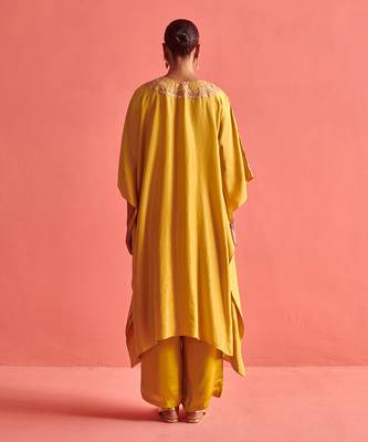 Mustard yellow pure silk kaftan and bemberge satin pant 5