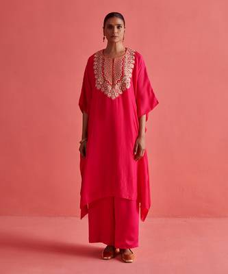 Rani pink pure crepe and bemberge satin pant 1