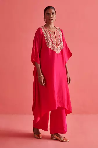 Rani pink pure crepe and bemberge satin pant