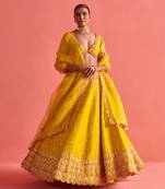 Yellow Lehenga with Bloluse with Organza Dupatta