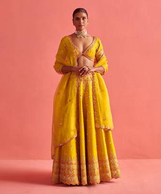 Yellow Lehenga with Bloluse with Organza Dupatta 2