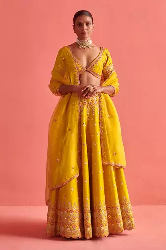 Yellow Lehenga with Bloluse with Organza Dupatta
