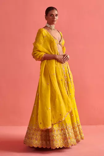 Yellow Lehenga with Bloluse with Organza Dupatta