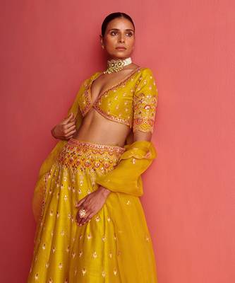 Yellow Lehenga with Bloluse with Organza Dupatta 4