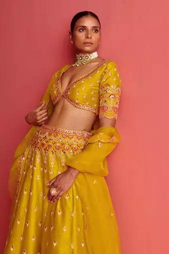 Yellow Lehenga with Bloluse with Organza Dupatta