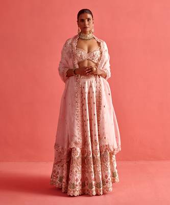 Powdered pink lehenga set with Organza Dupatta 1