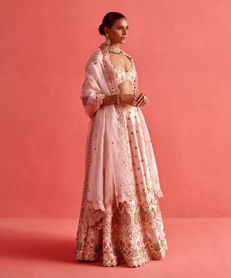 Powdered pink lehenga set with Organza Dupatta 2