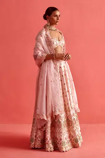Powdered pink lehenga set with Organza Dupatta