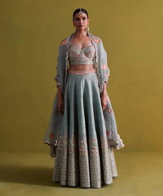 Marine Blue lehenga set with Organza Dupatta 1