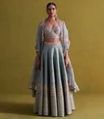 Marine Blue lehenga set with Organza Dupatta