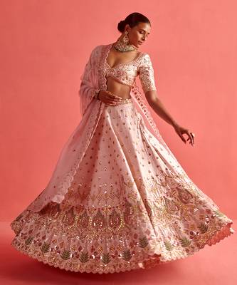 Powdered pink lehenga set with Organza Dupatta 3