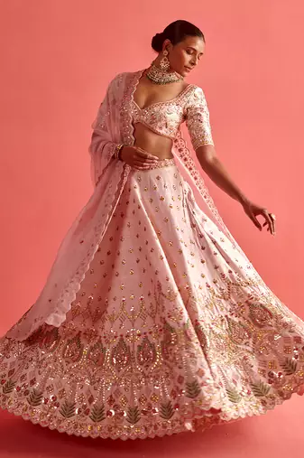 Powdered pink lehenga set with Organza Dupatta