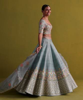 Marine Blue lehenga set with Organza Dupatta 2