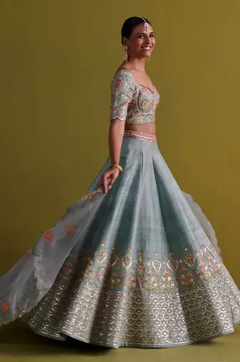 Marine Blue lehenga set with Organza Dupatta