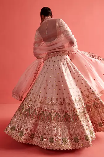 Powdered pink lehenga set with Organza Dupatta