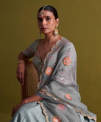 Marine Blue lehenga set with Organza Dupatta 3