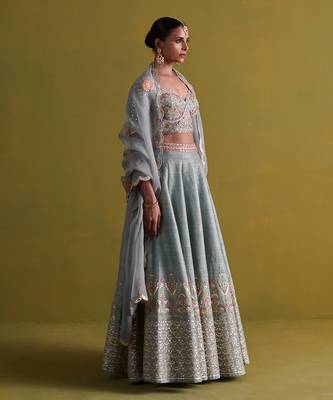 Marine Blue lehenga set with Organza Dupatta 4