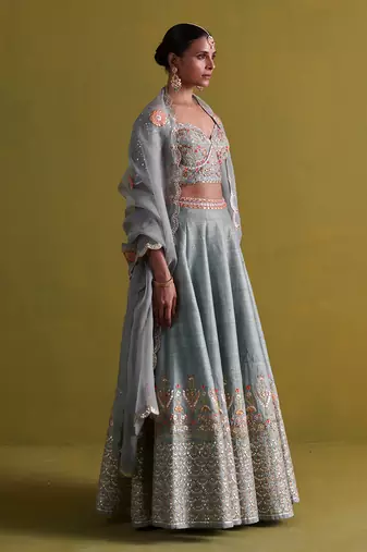 Marine Blue lehenga set with Organza Dupatta