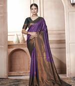 Wine kanjivaram silk blend zari Weaving With Gold Zari Border And Pallu Saree With Blouse For Women
