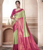 Light Green kanjivaram silk blend zari Weaving With Gold Zari Border And Pallu Saree With Blouse For Women