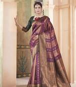 Purple kanjivaram silk blend zari Weaving With Gold Zari Border And Pallu Saree With Blouse For Women