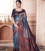 Blue woven kanchipuram silk saree with blouse