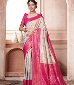 Beige woven kanchipuram silk saree with blouse