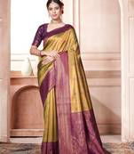 Yellow woven kanchipuram silk saree with blouse
