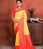 Yellow woven kanchipuram silk saree with blouse