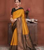Mustard woven kanchipuram silk saree with blouse