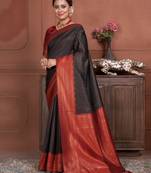 Black woven kanchipuram silk saree with blouse