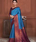 Blue woven kanchipuram silk saree with blouse