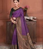 Purple woven kanchipuram silk saree with blouse