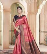 Pink kanjivaram silk blend zari Weaving With Gold Zari Border And Pallu Saree With Blouse For Women